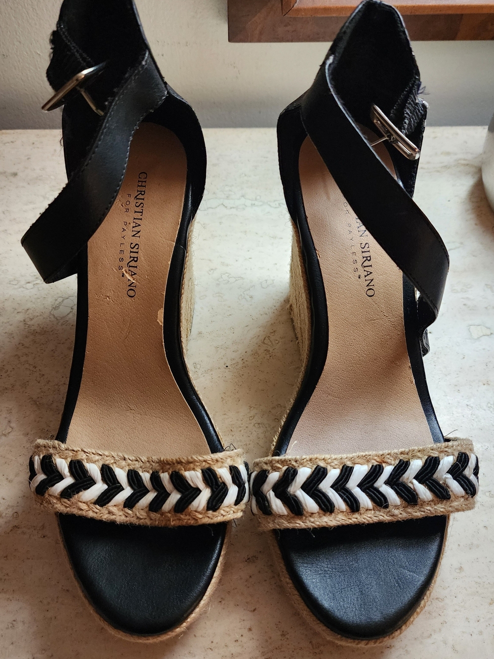 Christian Siriano Black and Natural Espadrille Wedge Sandals - Picture 4 of 4